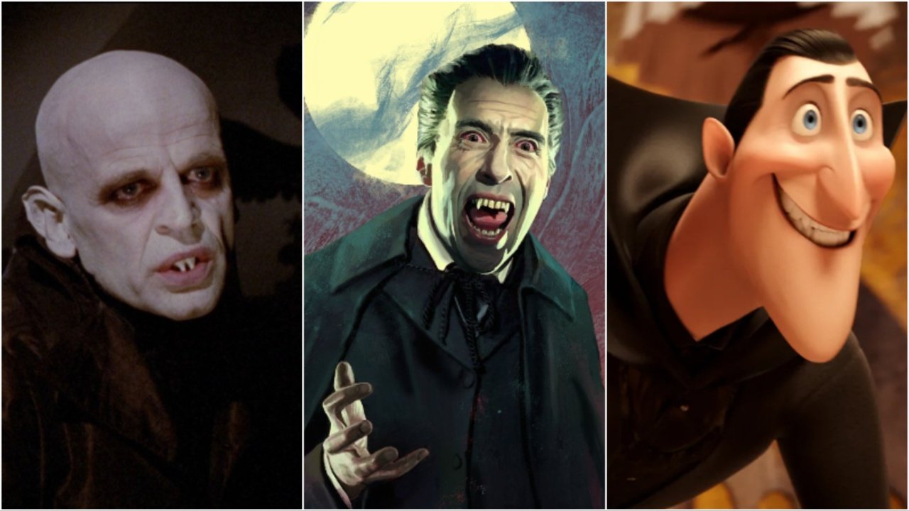 A collage of movie Draculas